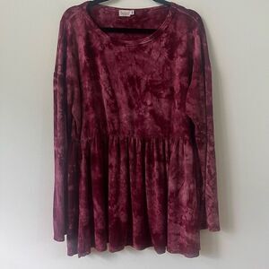 Baea Women's Red Tie Dyed Long Sleeve Fit & Flare Dress Size XXXL